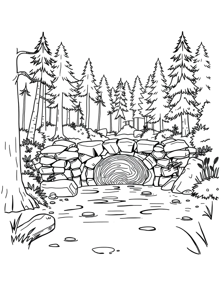 Beaver dam creating a forest pond ecosystem