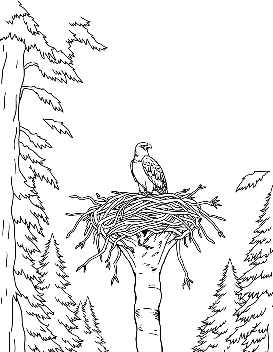 Eagle's nest high in a forest canopy