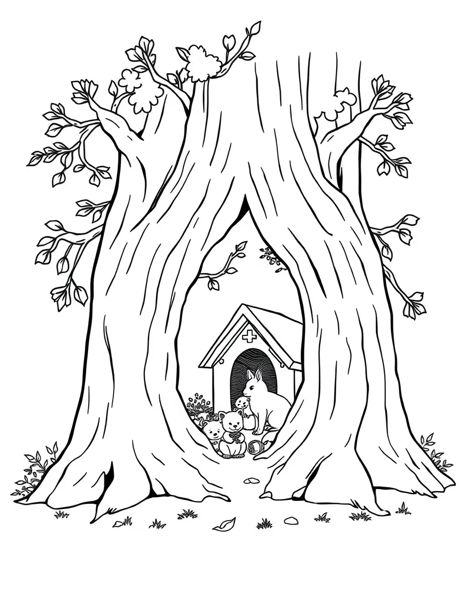Tree hollow revealing a hidden animal home
