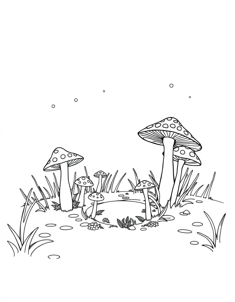 A magical clearing with a circle of toadstools