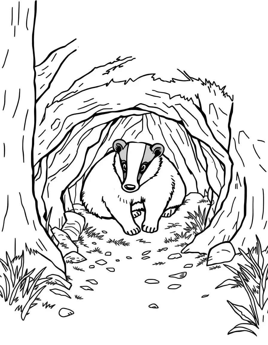 Badger sett entrance with surrounding woodland details