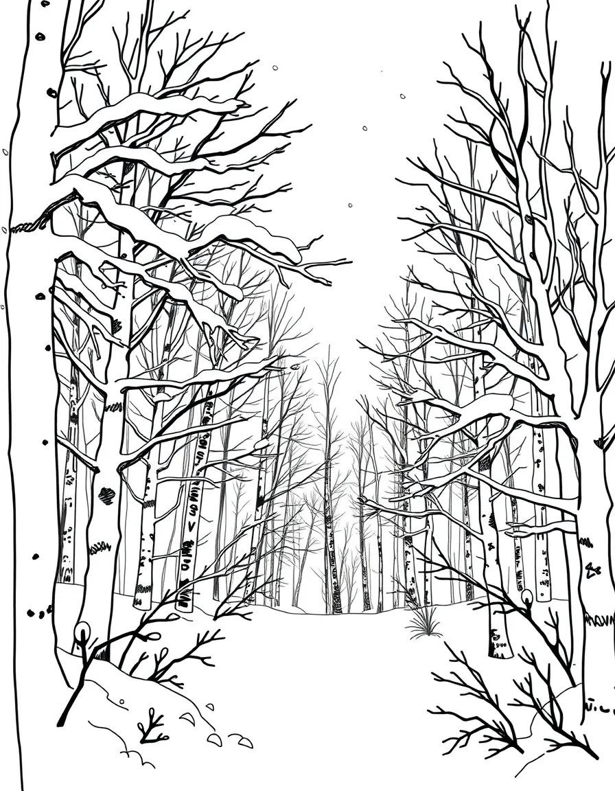 Winter forest scene with snow-laden branches