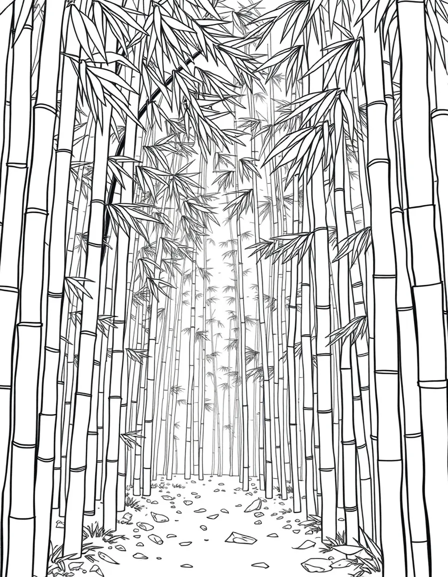 Bamboo forest with sunlight filtering through