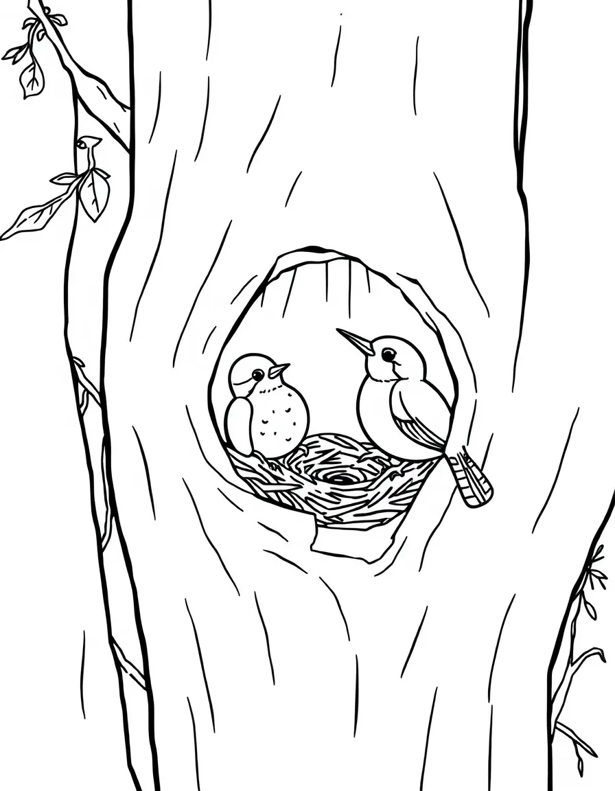 Forest birds nesting in tree cavities