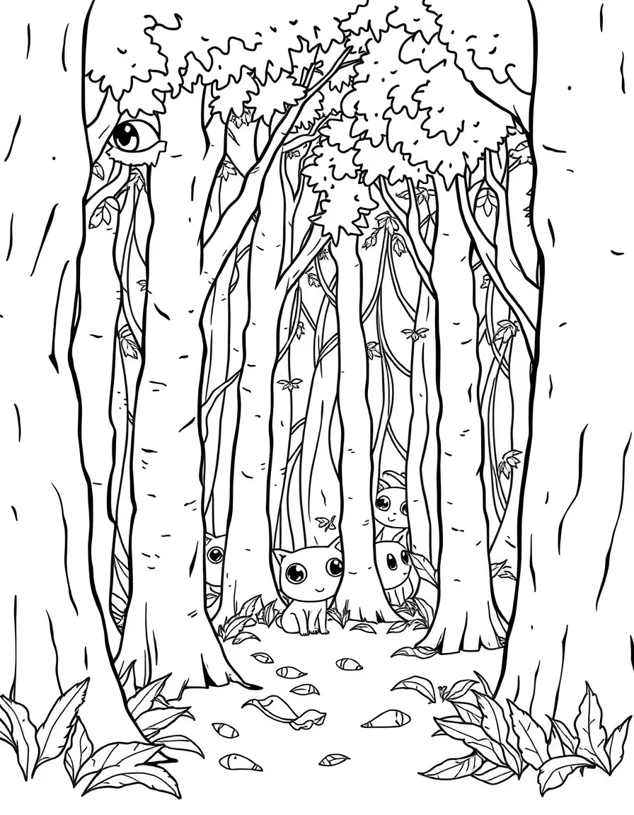Thicket with hidden eyes of forest creatures