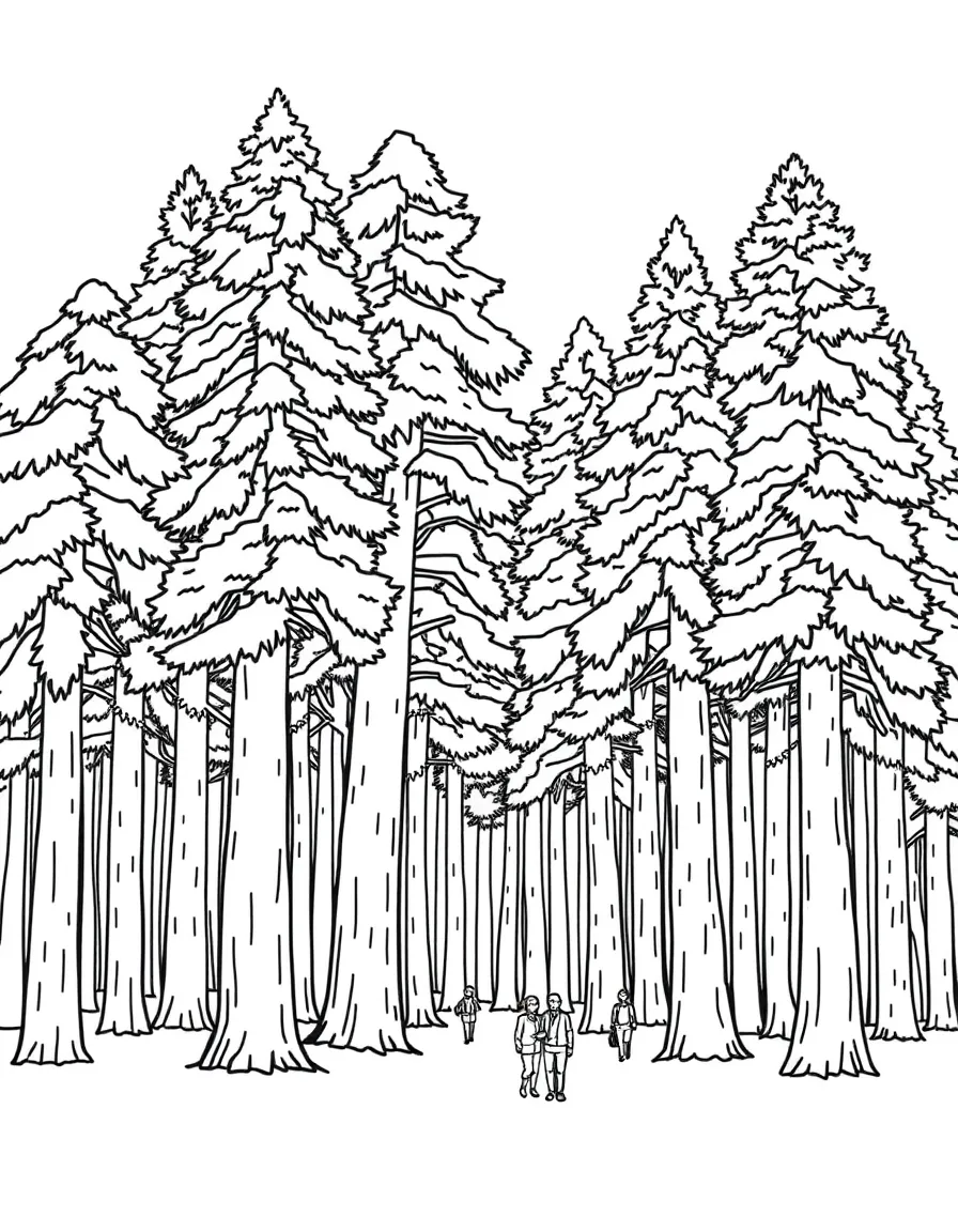 Grove of sequoia trees with people for scale