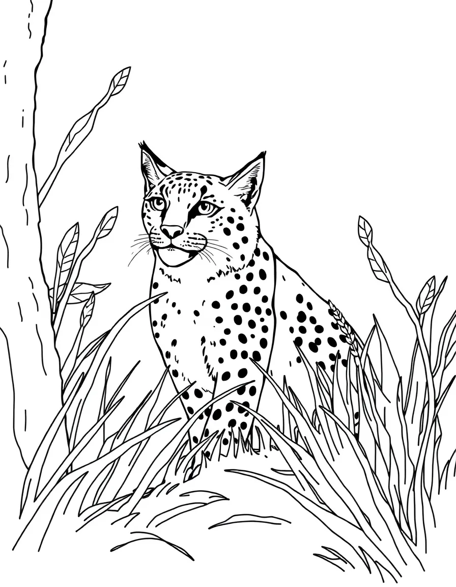 Lynx watching prey from a concealed position in the brush