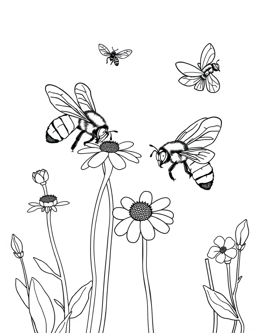 Forest bees pollinating wildflowers
