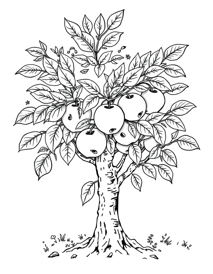 Wild forest apple tree with detailed fruit