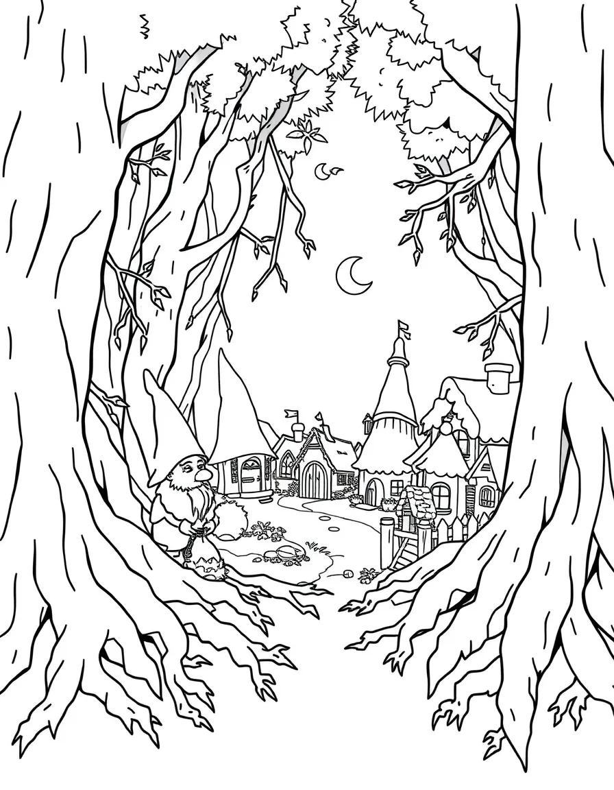 Gnome village hidden among forest roots