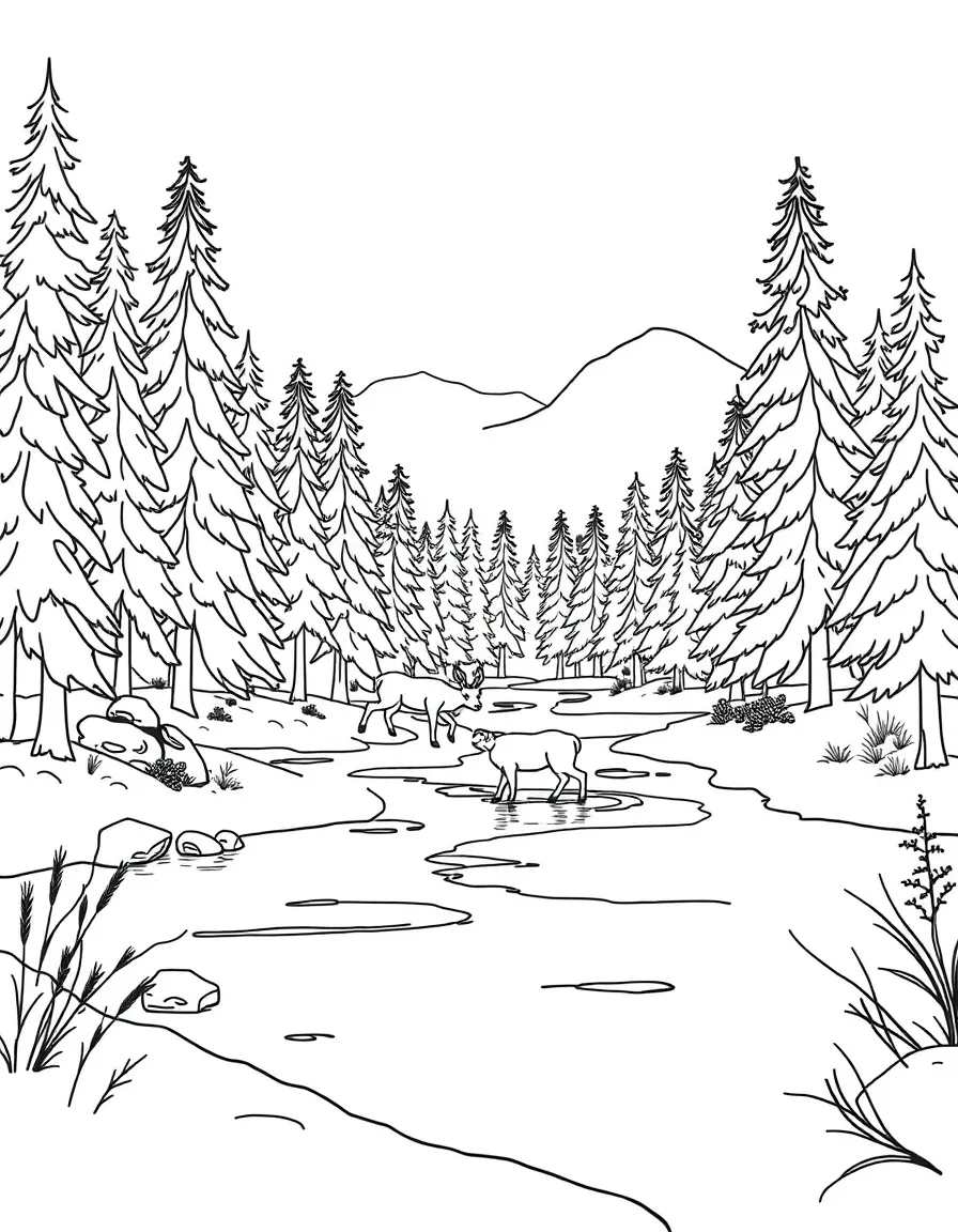 Wildlife crossing a frozen forest lake in winter