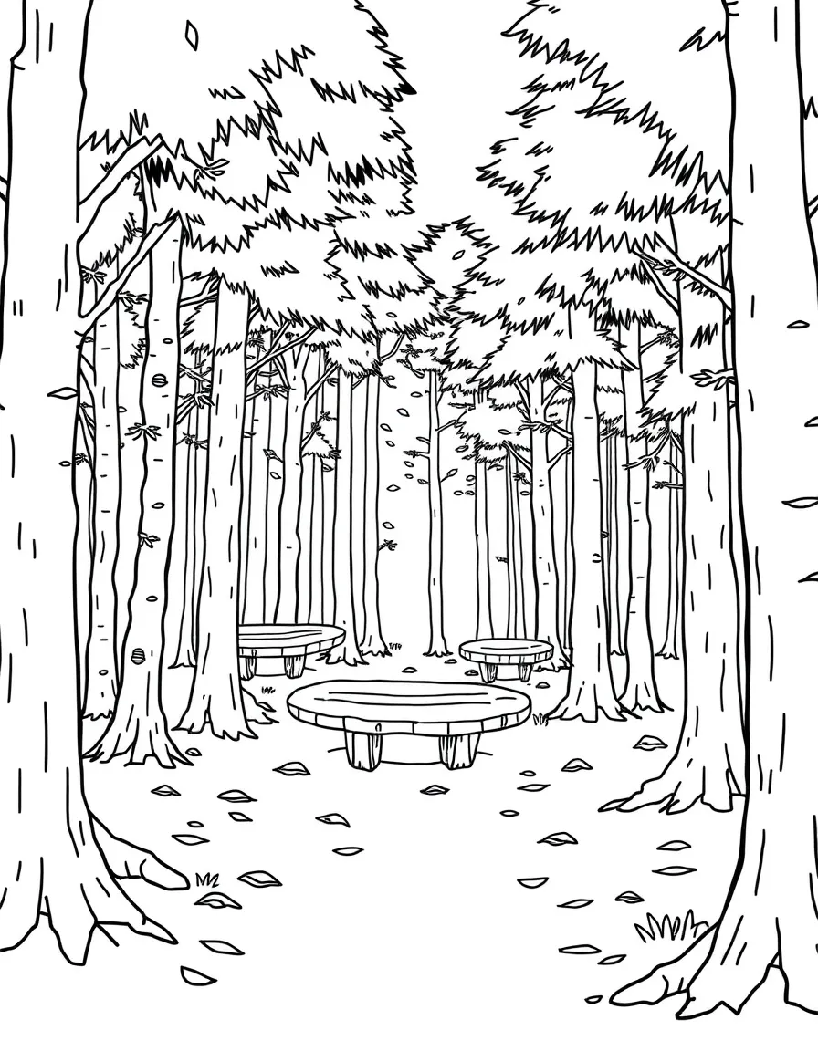 Forest yoga retreat with platforms among trees