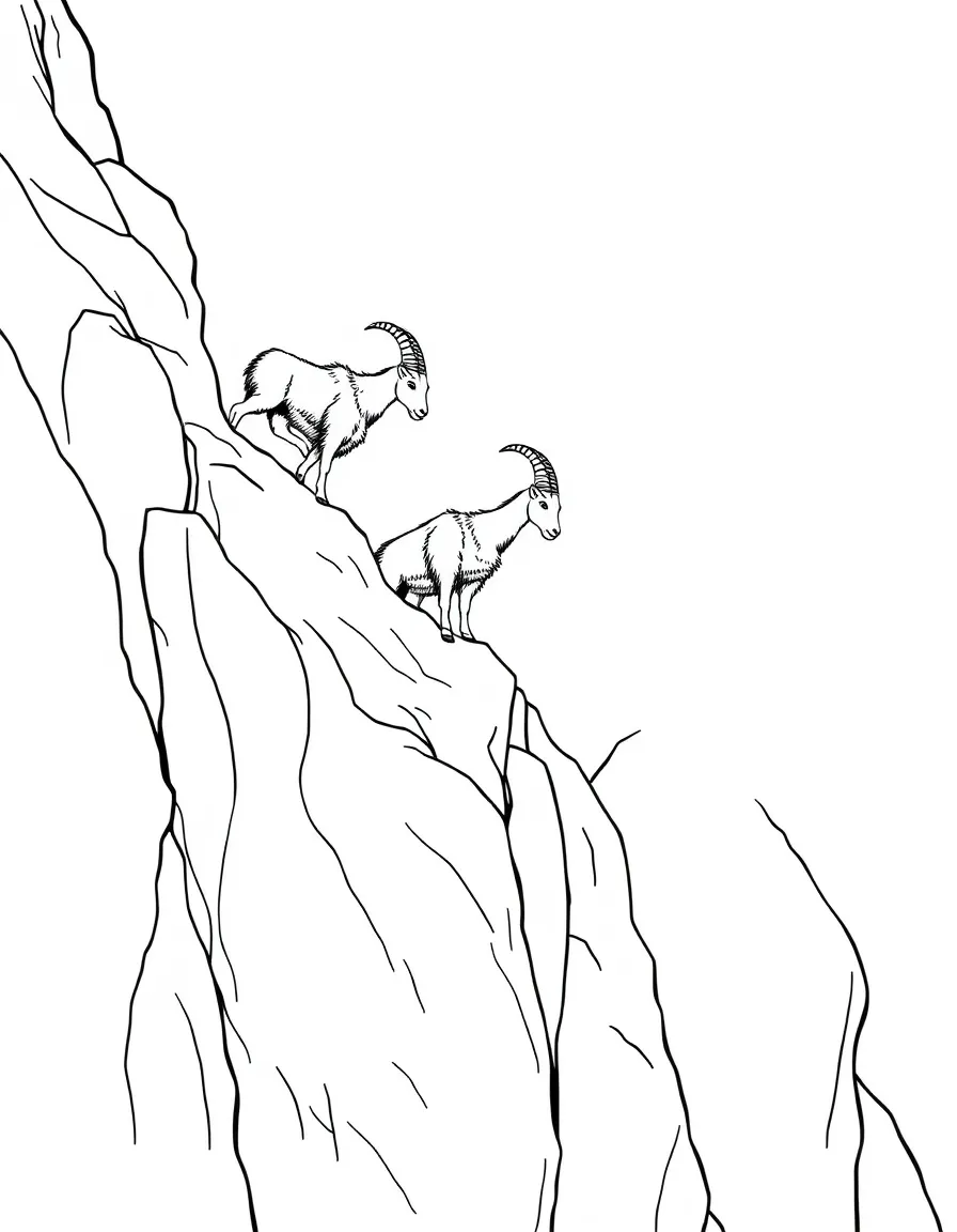 Mountain goats navigating narrow cliff ledges