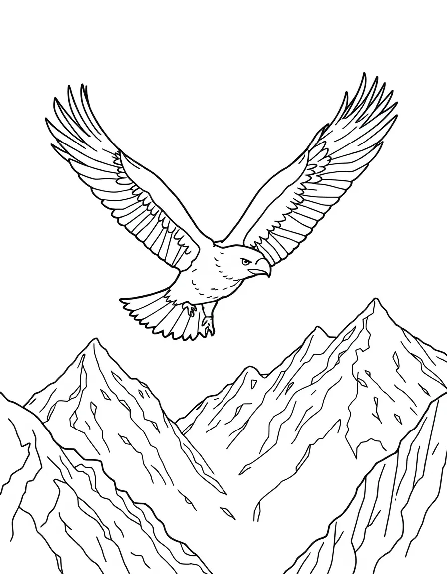 Eagle soaring between mountain summits