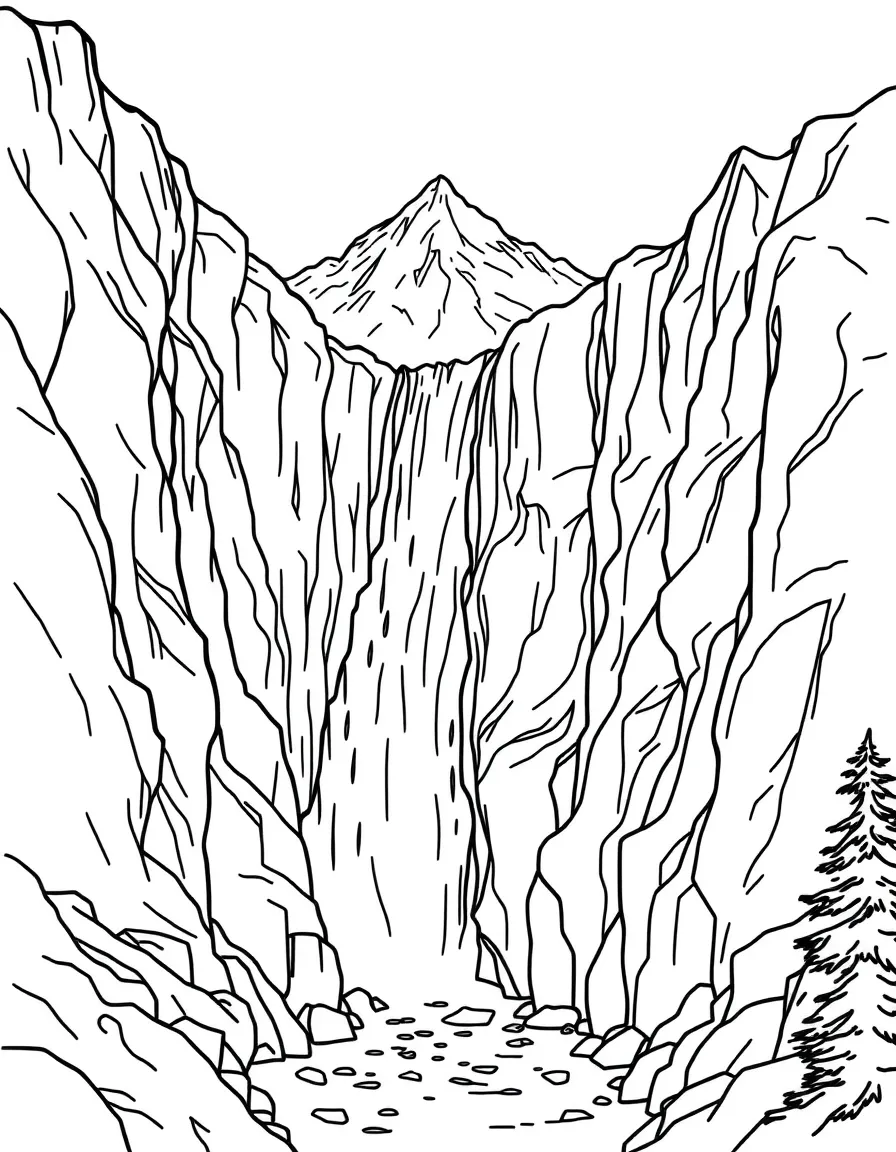 Mountain waterfall cascading down rocky cliffs