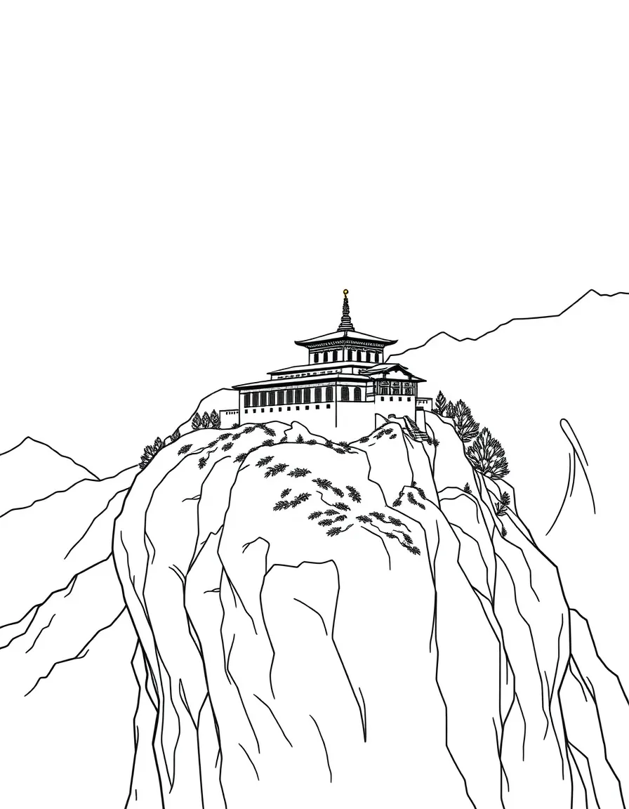 Tibetan-style mountain monastery perched on clifftop