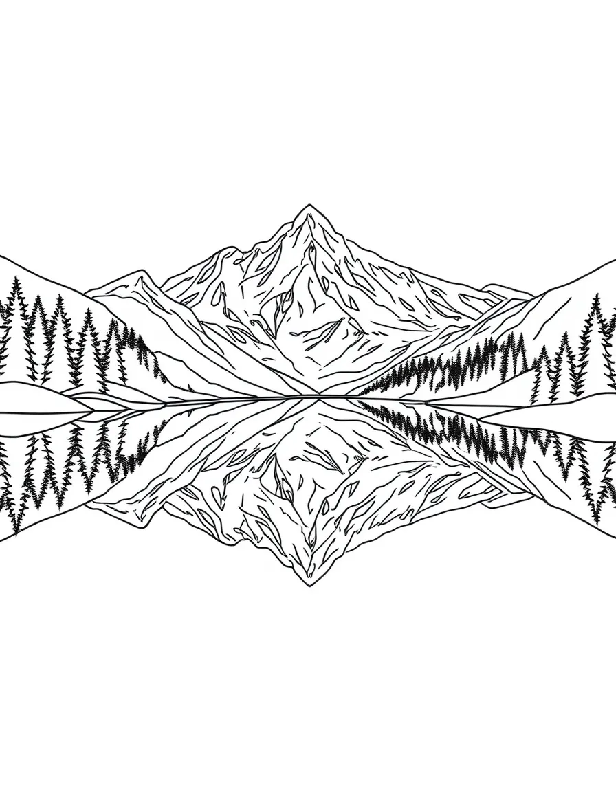 Mountain lake reflecting perfect mirror image of peaks
