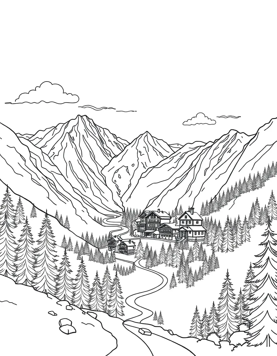 Mountain village nestled in protective valley
