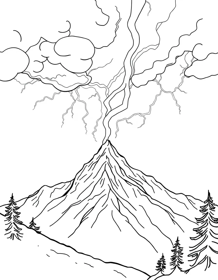 Mountain storm with lightning striking distant peak