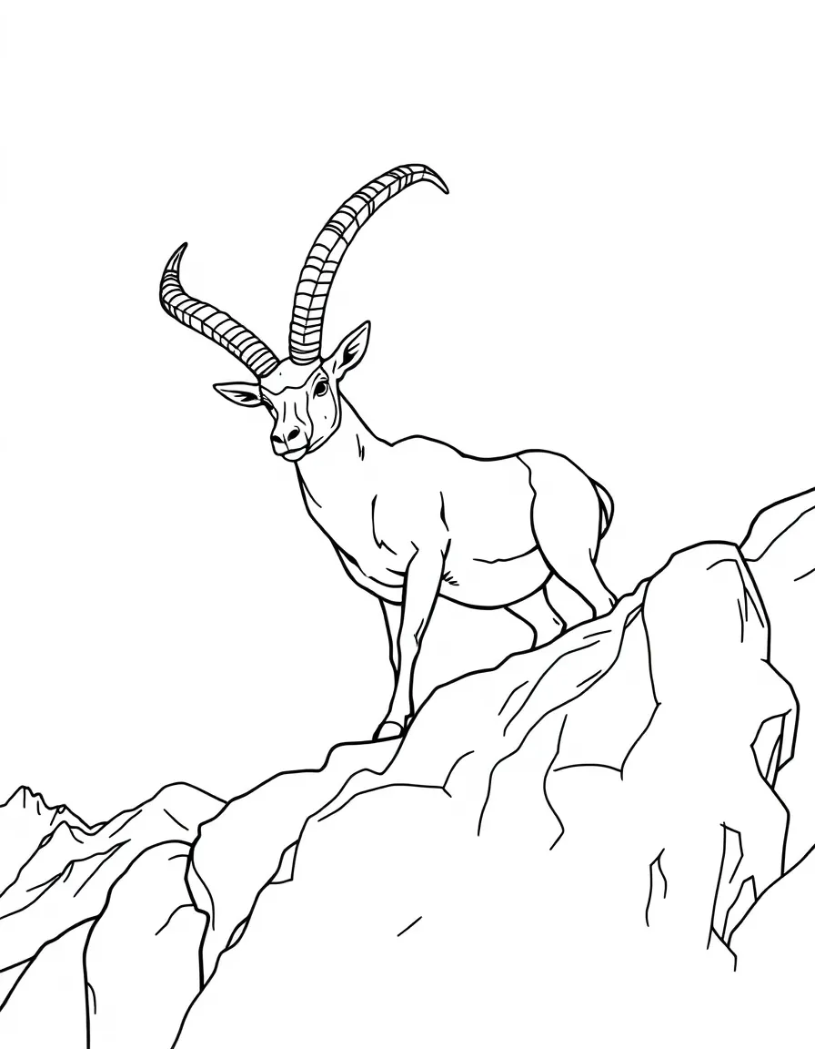 Alpine ibex with magnificent horns on rocky slope