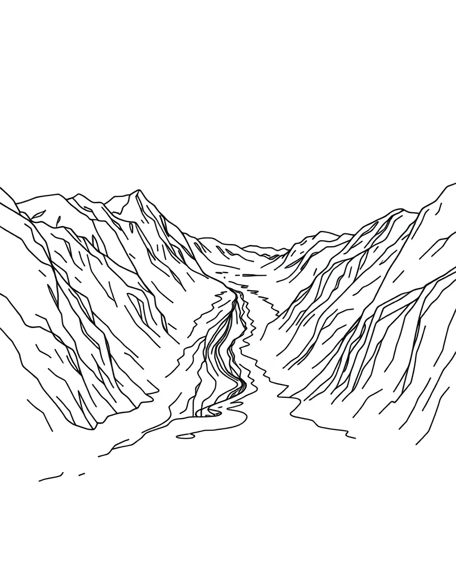 Glacier carving its way through mountain range