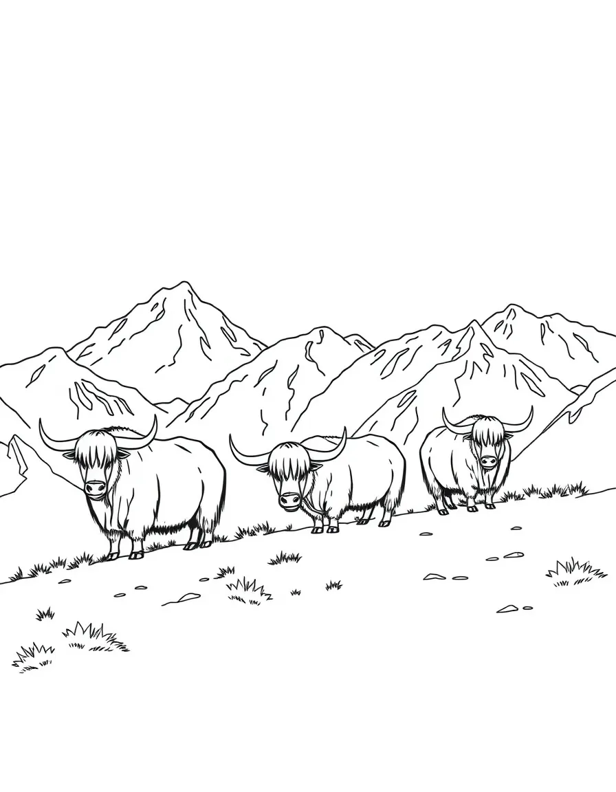 Tibetan yaks grazing on high mountain plateau