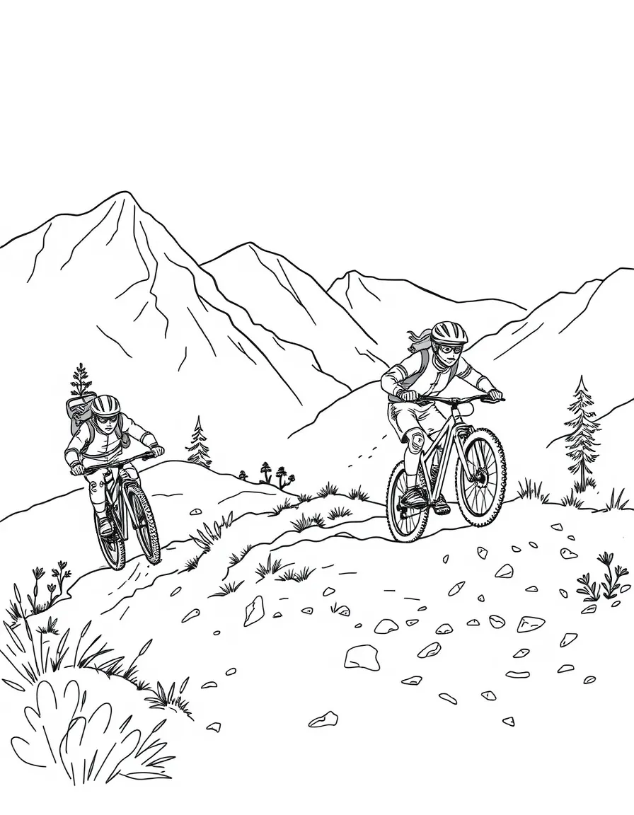 Mountain bikers navigating challenging terrain