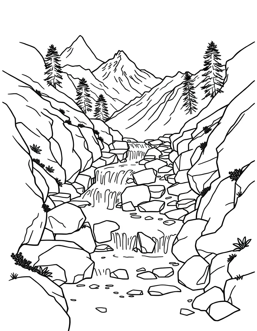 Mountain stream cascading over rocky steps