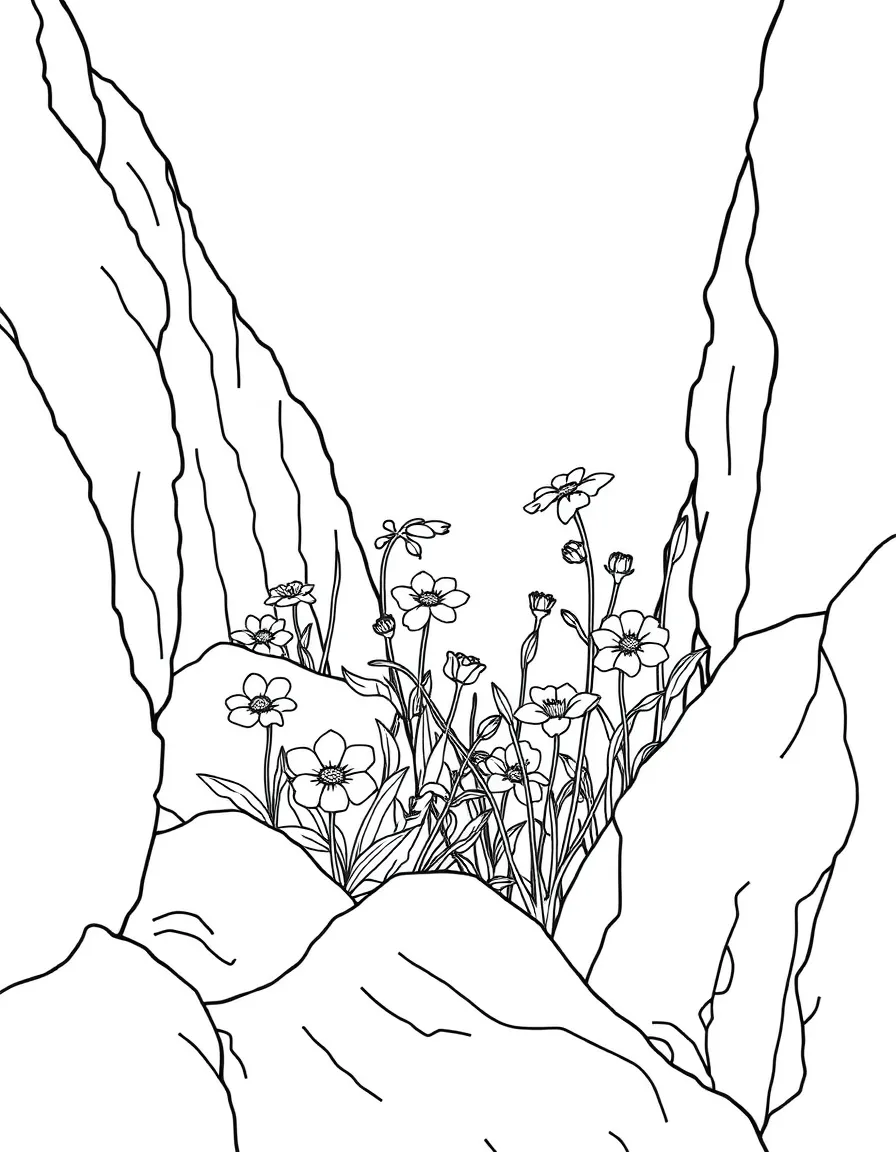 Alpine flowers growing in rocky crevices
