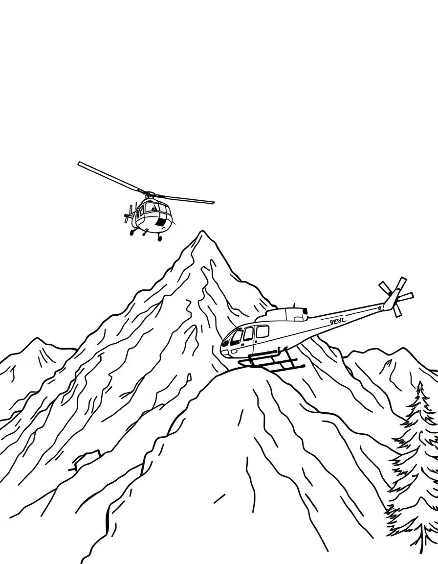 Mountain rescue helicopter near summit