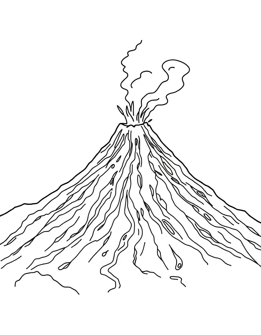 Volcanic mountain with lava flows and steam vents