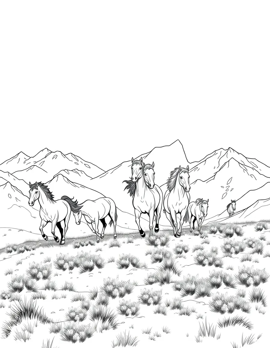 Wild horses running free across mountain plateau