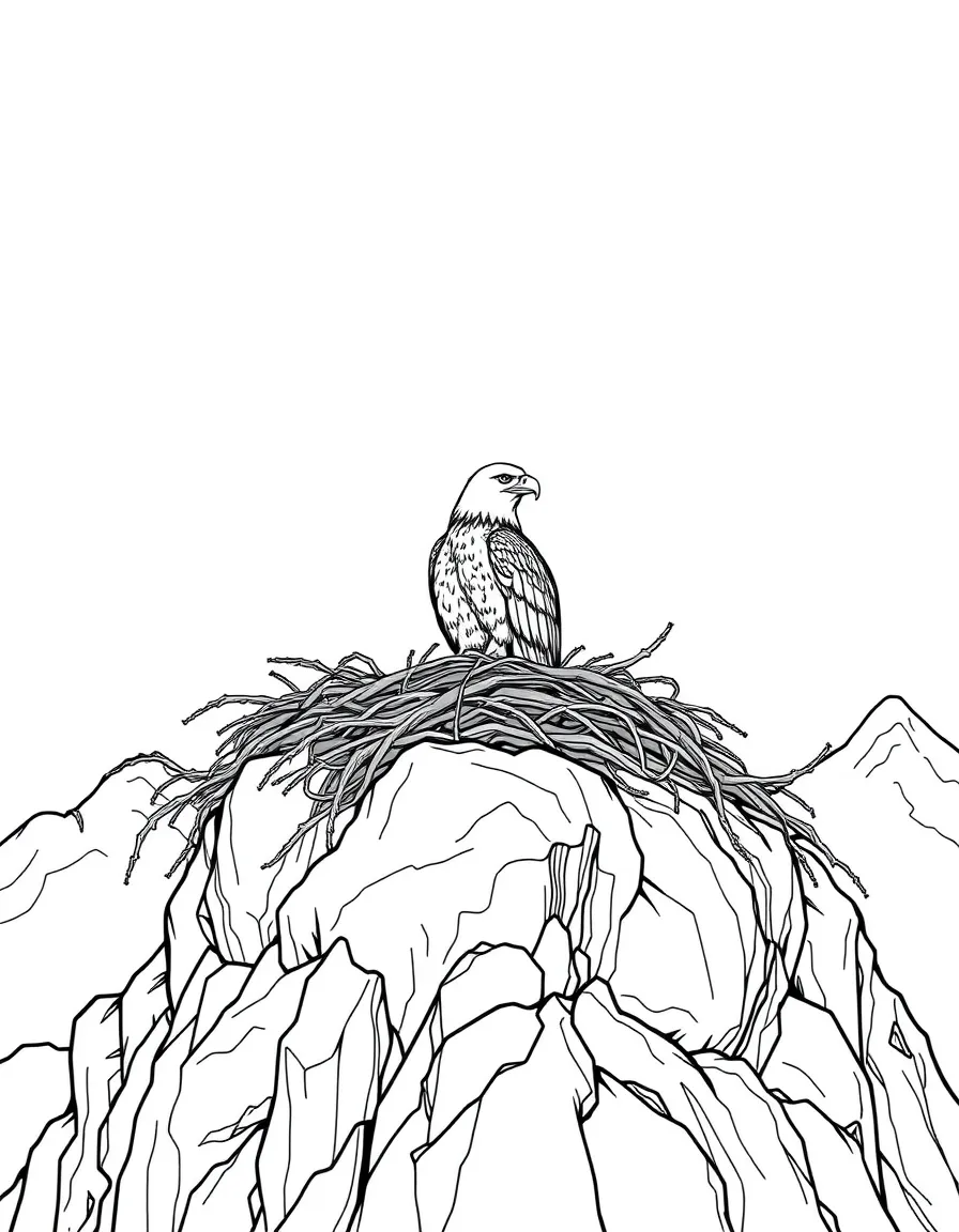 Golden eagle's nest on rocky mountain outcrop