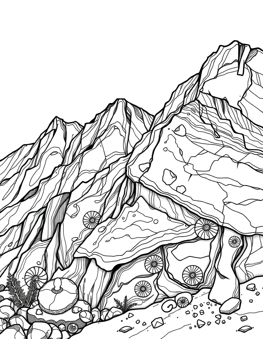 Fossils embedded in mountain rock layers