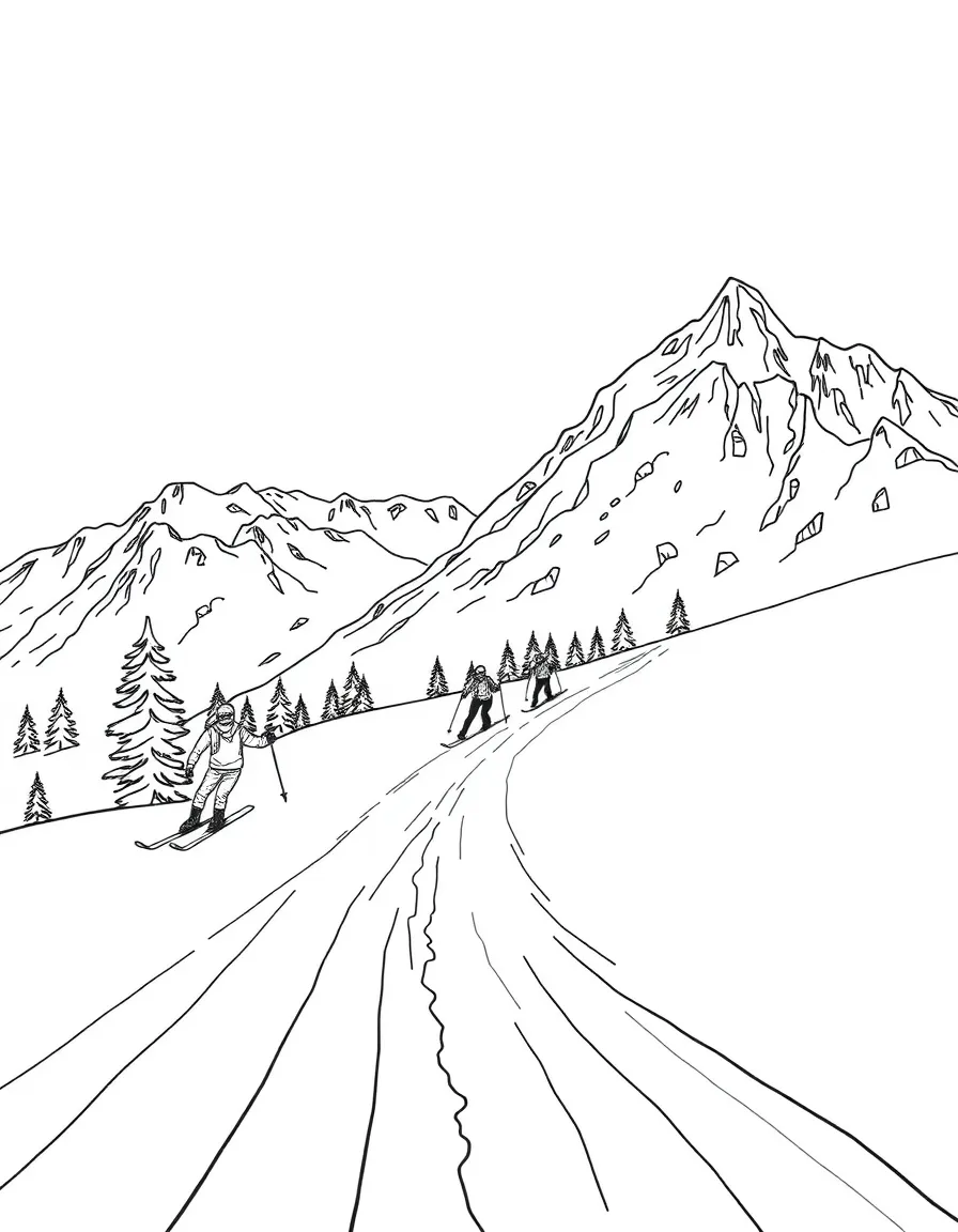Mountain skiers creating tracks in pristine snow