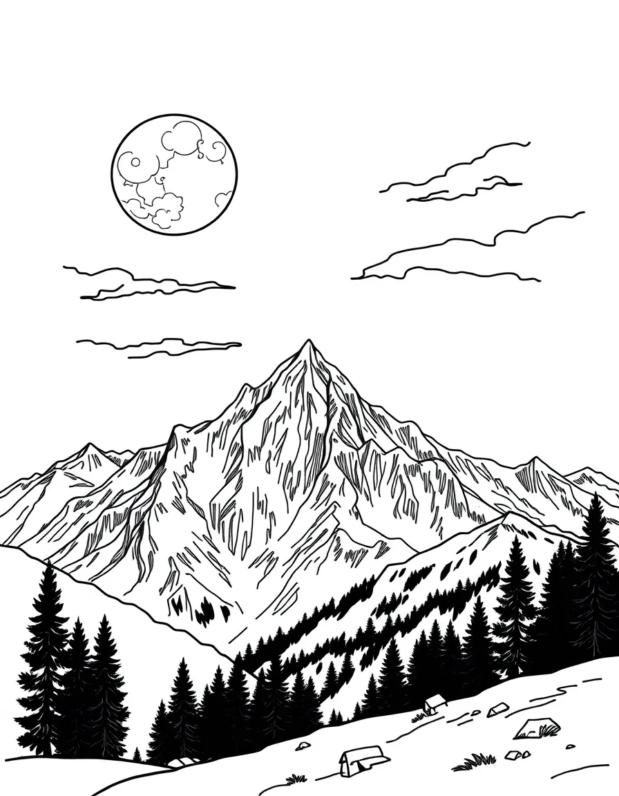 Mountain moonscape with dramatic shadows