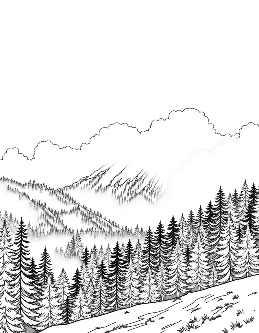Cloud forest on mountain slopes with misty atmosphere
