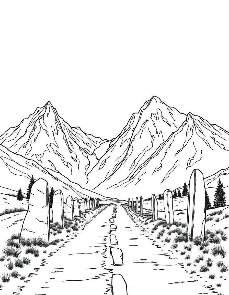 Mountain pass with ancient stone markers