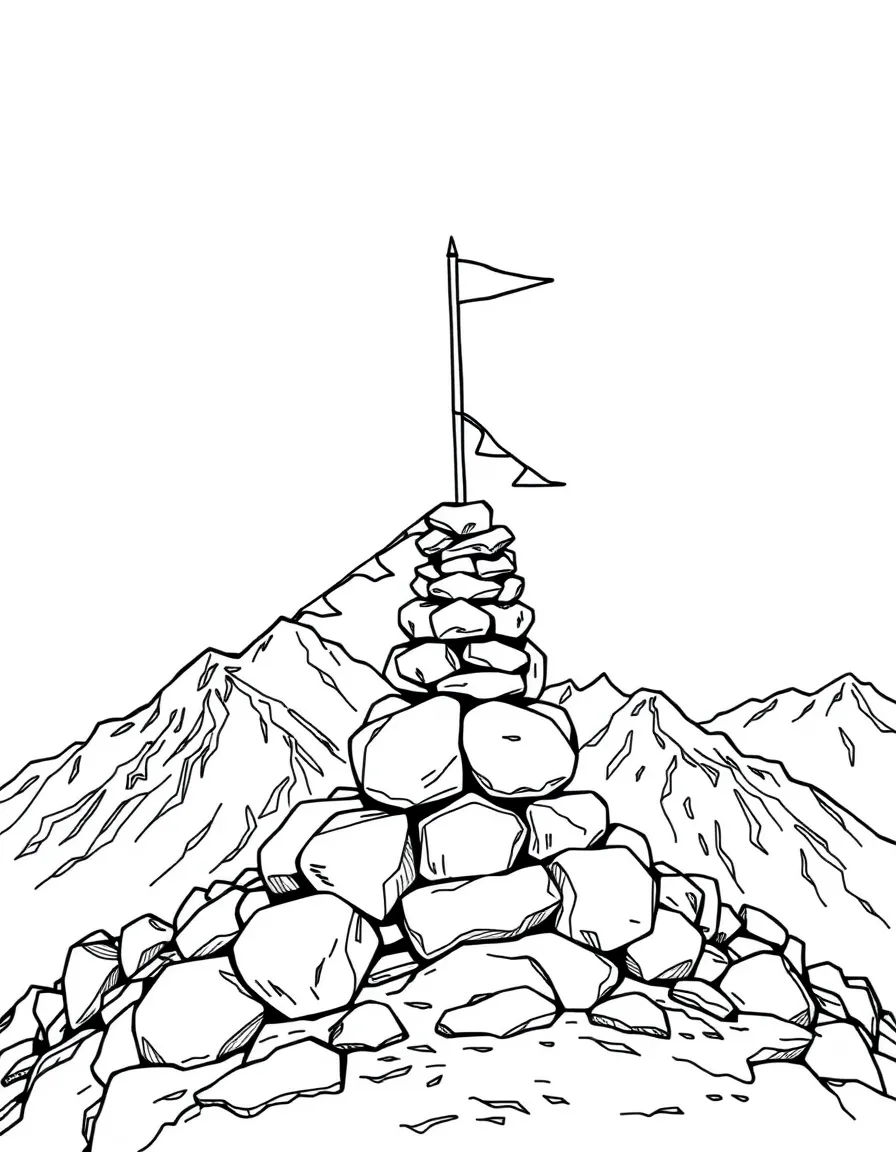 Mountain summit cairn with prayer flags