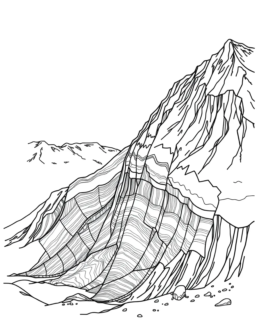 Landslide revealing mountain geological layers