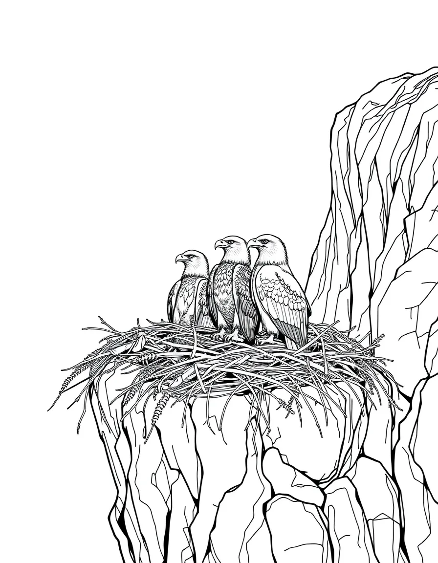 Nest of golden eagles on inaccessible cliff