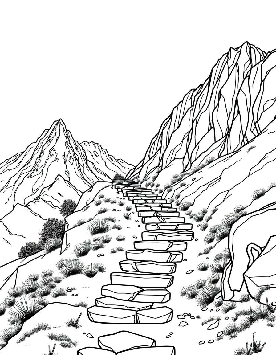 Ancient mountain trail with stone steps