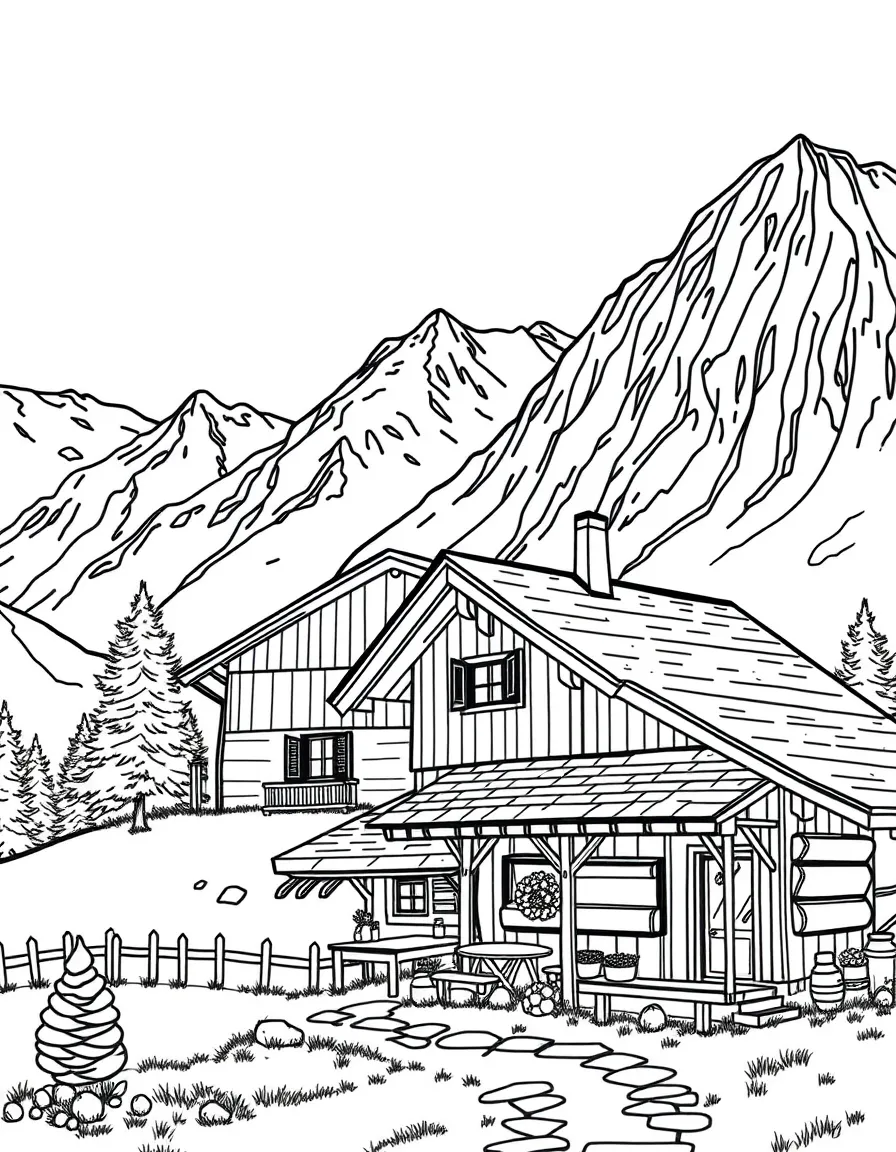 Alpine farm with traditional mountain architecture