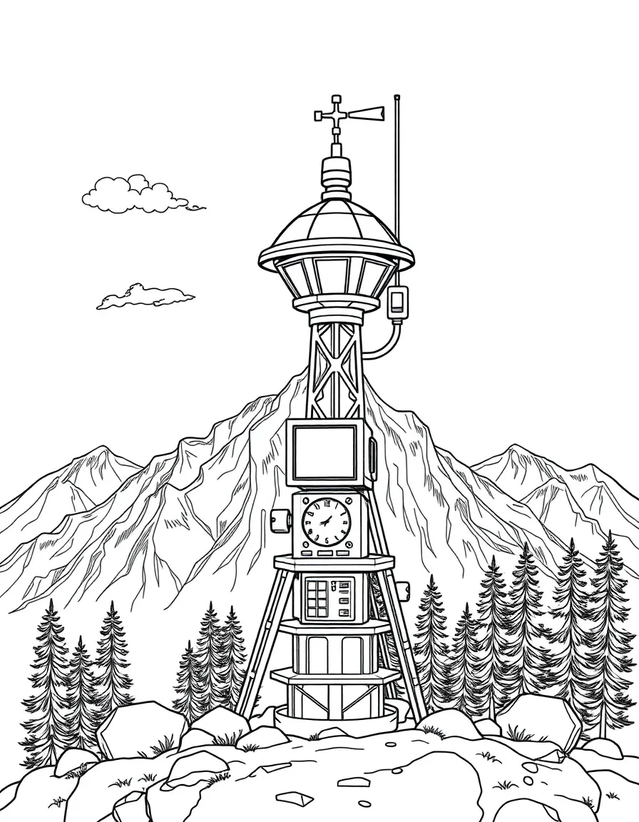 Intricate mountain weather station instruments