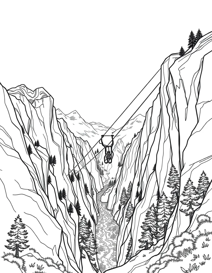 Mountain zip-line adventure through canyon