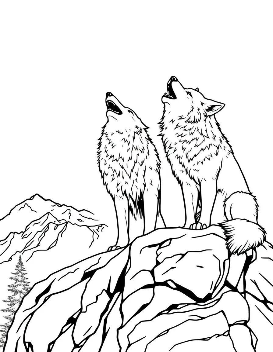 Mountain wolves howling from rocky outcrop