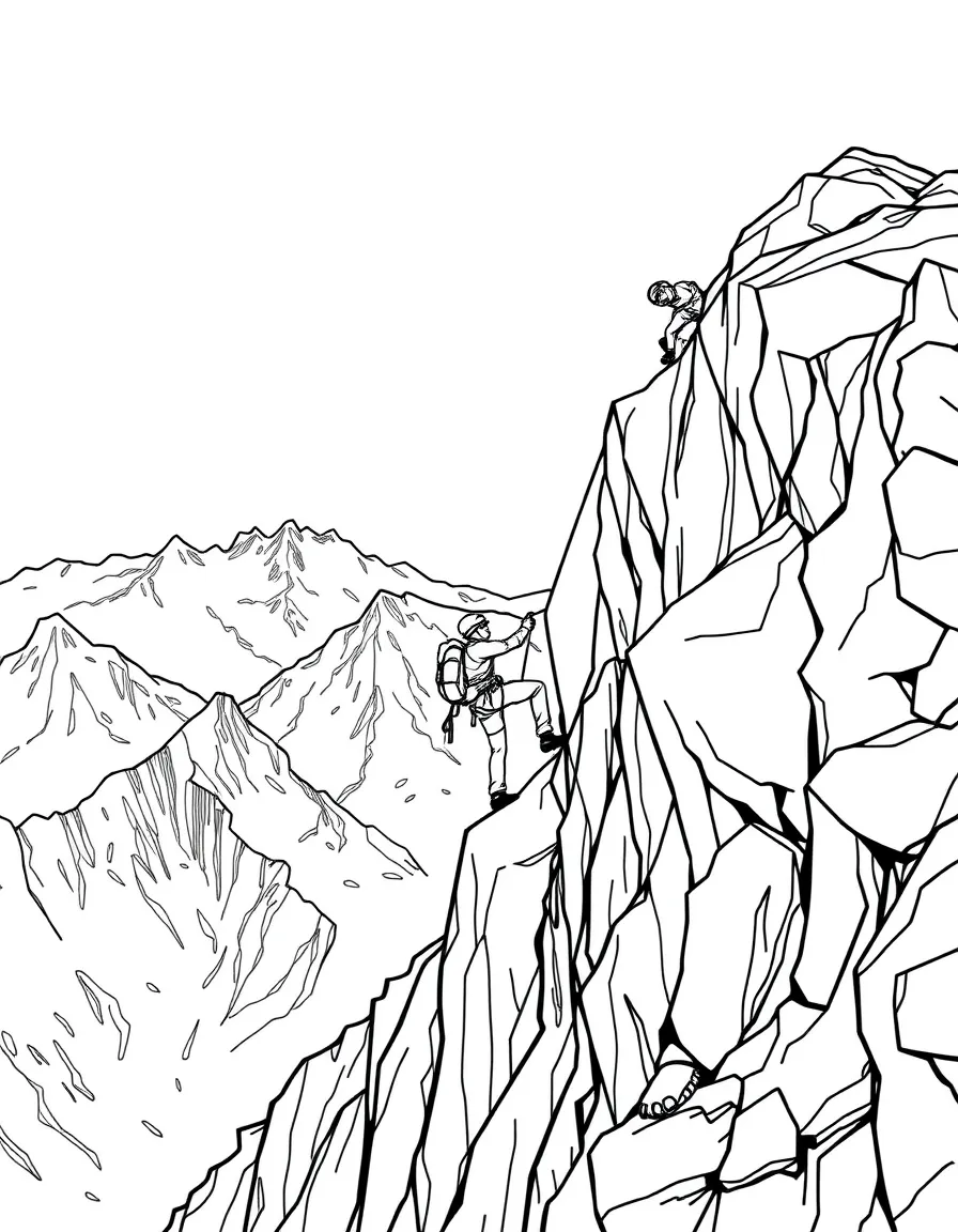 Mountain climber rescue scene on steep cliff