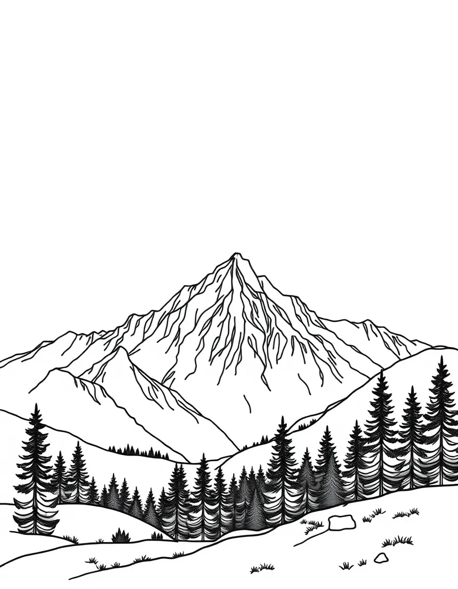 Watercolor-style mountain landscape with soft edges