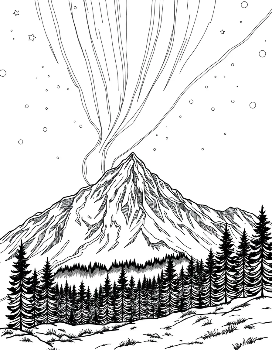 Mountain scene with Northern Lights overhead