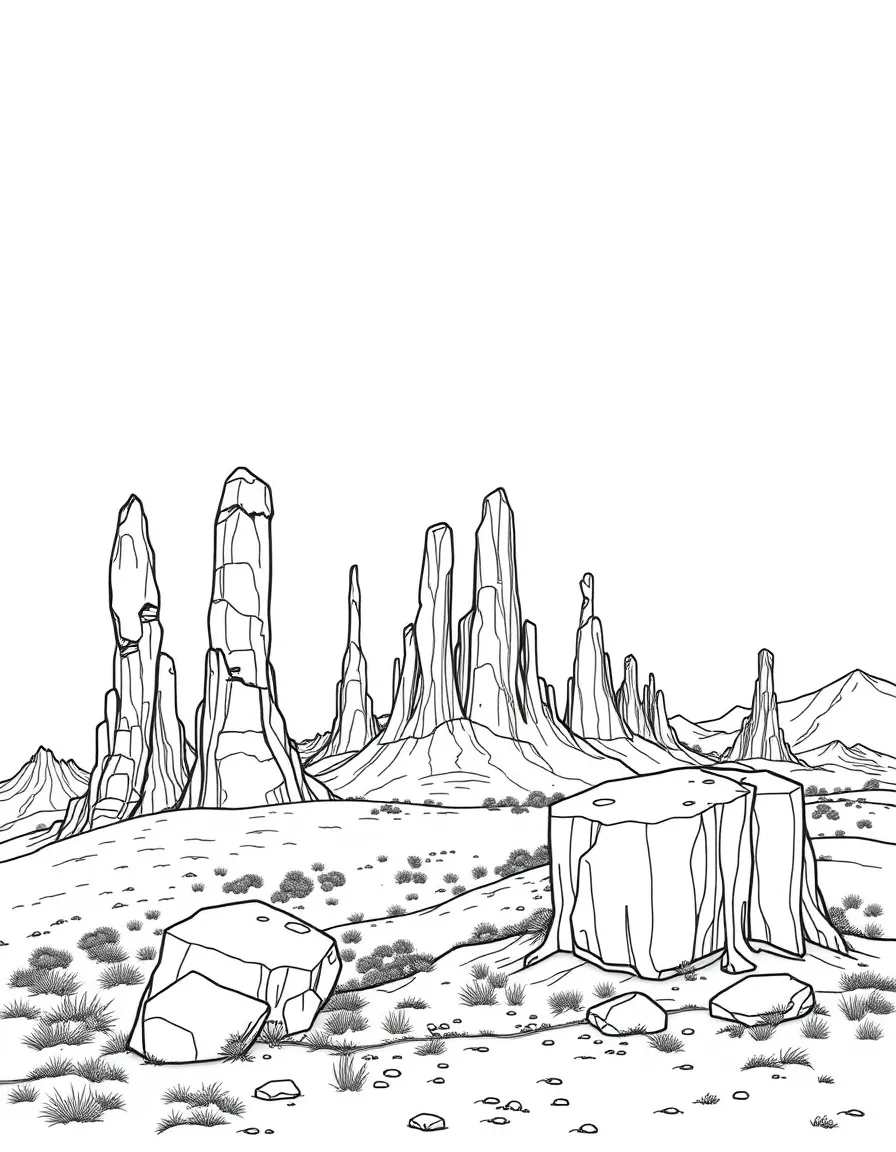 Plateau with strange rock formations and eroded pillars